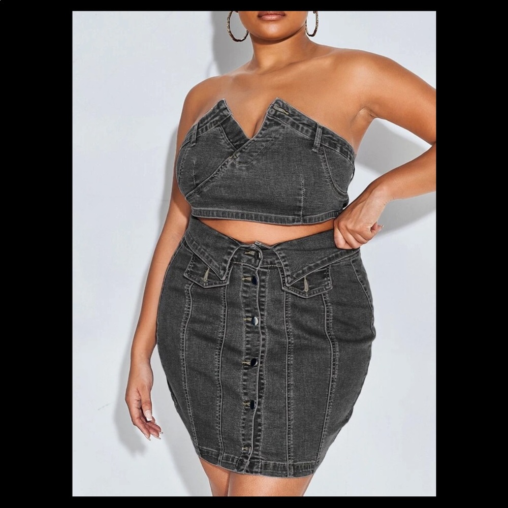Black Denim Skirt Set